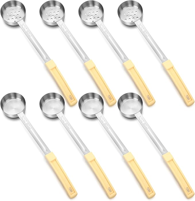 Teenyyou 8 Pcs Portion Control Serving Spoons Portion Scoops Cups Solid and Slotted Stainless Steel Ladle Spoon for Food, Serving Utensils Set for Parties (Beige,3 oz)