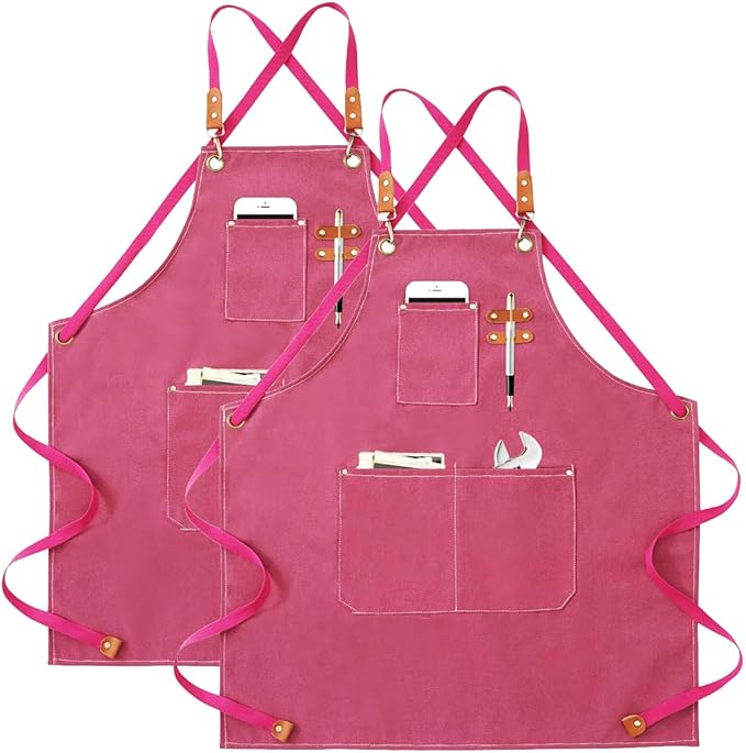 Aprons For Women Men With Pockets 2 Pcs,Kitchen Waterproof Hair Stylist Linen Bbq Tool Canvas For Adults Apron