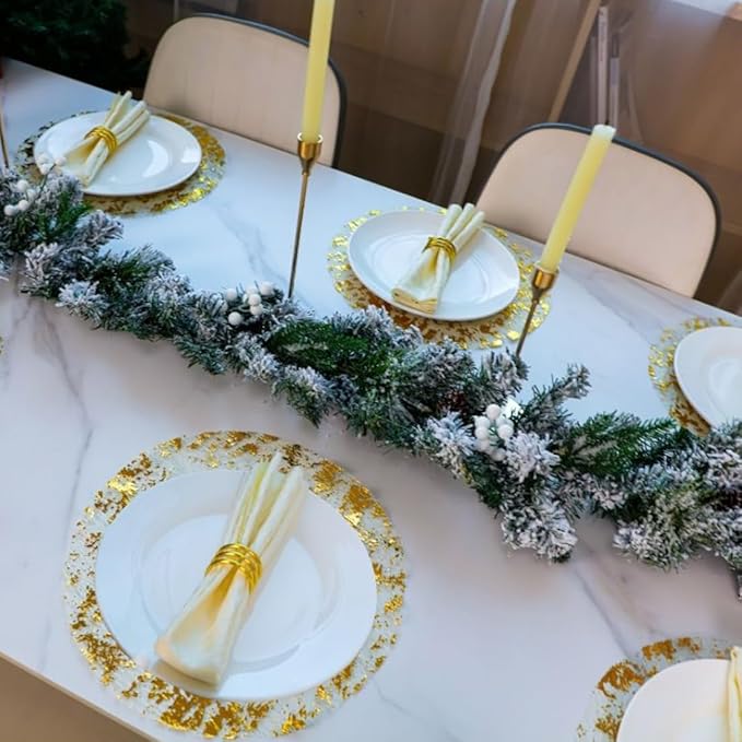 Snowkingdom Gold Placemats Set of 50 Round 13 Inch Foil Mesh Pressed Bulk Disposable Fall Table Mates 50 Pack Gold Doilies for Dining Table Wedding Birthday Party Holiday Home Decoration
