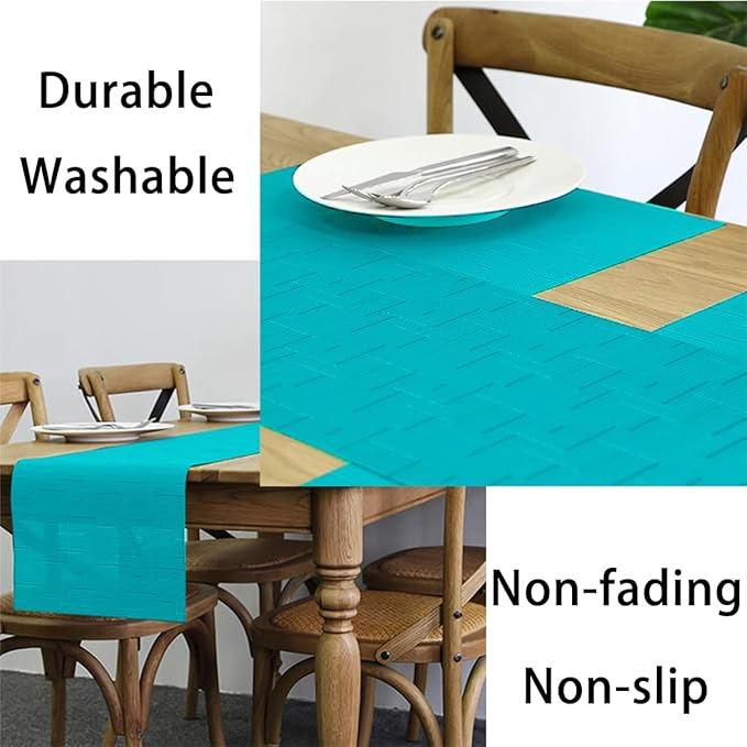 PIGCHCY Placemats,Washable Durable Vinyl Woven Table Mats,Elegant Heat Resistant Placemats for Dining Table Set of 6 (18 x 12 inches, Turquoise)