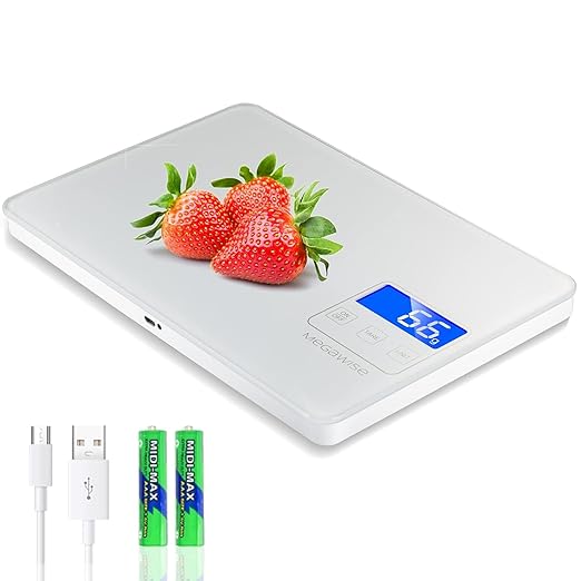 MEGAWISE Digital Kitchen Scale, 33lb Food Scale with LCD Display, High Precision Sensors, Tare Function, Unit Conversion, Ideal for Baking, Cooking, and Meal Preparation (White)