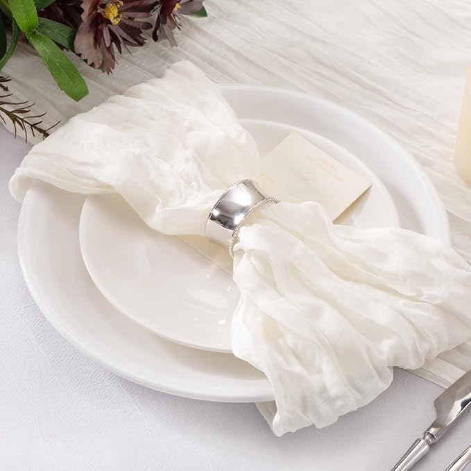 50 Pack Ivory Cheesecloth Napkins Cloth Spring Summer White Cloth Napkins Set of 50 Bulk 21x21 Inches for Wedding Baby Bridal Shower Birthday Dinner Party Table Decor