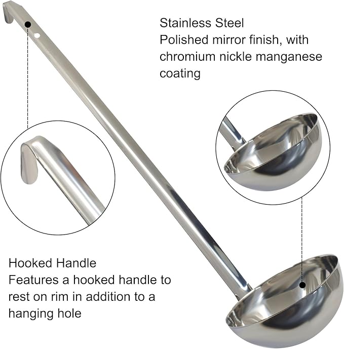 8 Oz Stainless Steel Ladle, 3 Pcs Sturdy Soup Ladle, 15" Long Handle Length for Stirring, Portioning and Serving Soup and Stew in Restaurants and Home (3.9" Bowl Diameter）