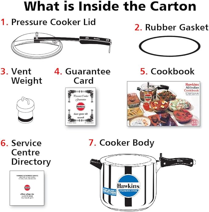 Hawkins 6 Litre Inner Lid Pressure Cooker, Stainless Steel Cooker, Induction Cooker, Silver (Hss60), 6 Liter