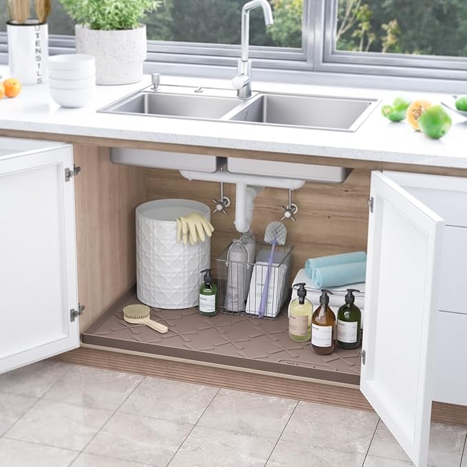 SIKADEER 31" x 19" Under Sink Mat Waterproof, Silicone Mat Kitchen Drawer Shelf and Cabinet Liner, Sink Protector for Kitchen Organizers and Storage, Boot Tray Pet Food Mats