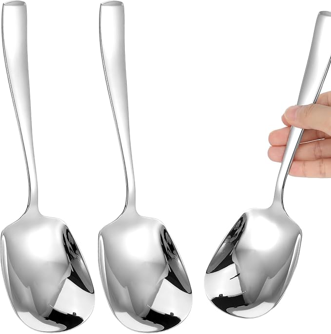 Extra-Large Buffet Serving Spoons, 9.57 x 2.83 Inch Stainless Steel Serving Utensils Set, Heavy-Duty Buffer Spoons Utensil Set, Tabletop Flatware Utensil for Salad Pasta Platters Buffets (3 Pack)