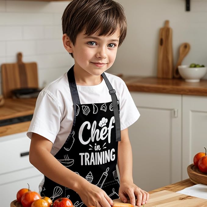 SANDJEST Kids Apron with Chefs Hat Set, Kitchen Apron Gifts