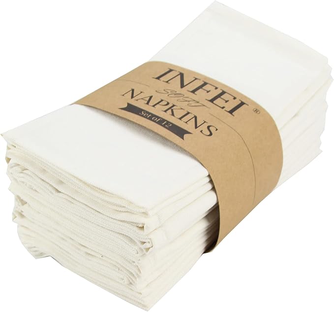 Solid Color Cotton Blended Dinner Cloth Napkins - Set of 12 (17 x 17 inches) - for Events & Home Use (Cream White)