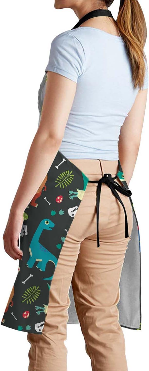 oFloral Colorful Dinosaur Apron Unisex Adjustable Bib Apron, Cooking Kitchen Chef Apron, Women Men Apron for Home Kitchen, Restaurant, Coffee house