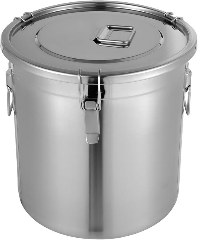 8.7Gal Stainless Steel Canister with Airtight Lid 40-50Lbs Flour Storage Containers for Kitchen Metal Rice Bucket Coffee Canister Dog Food Container Milk Can w/Handles & Sealing Buckles (33L)