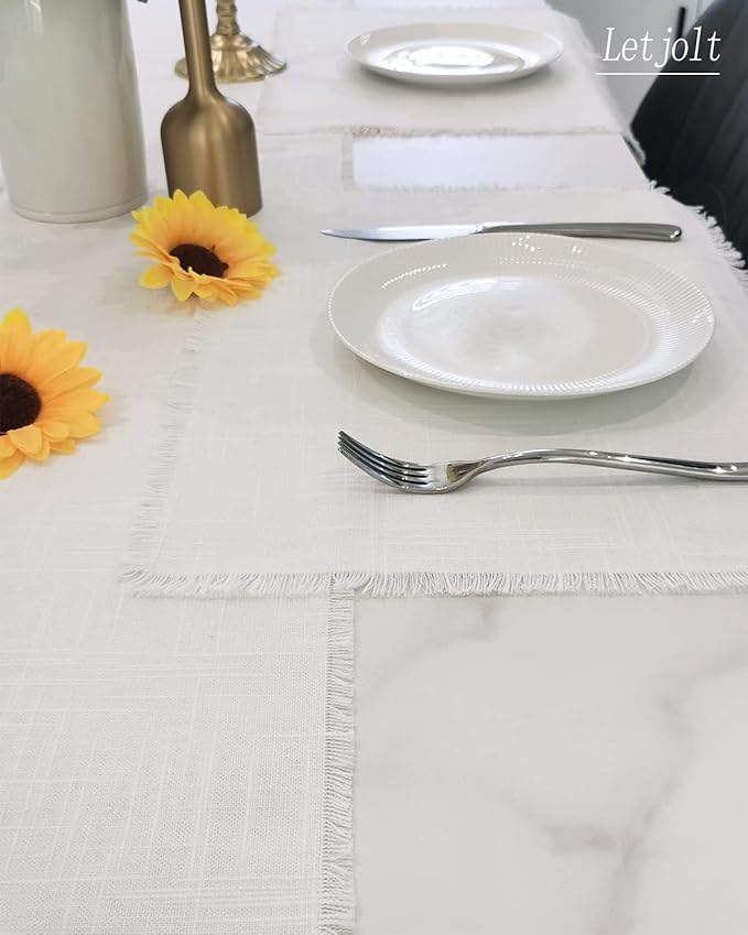 Letjolt White Placemats Farmhouse Cotton Linen Place Mats Set of 4 Home Kitchen Dining Table Decor
