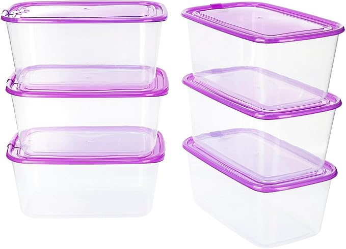KIGI Large Plastic Food Containers with Snap-on Lids, BPA-Free, Stackable, Reusable, for Kitchen Pantry & Fridge Organization, Microwave, Dishwasher & Freezer Safe Food Storage (8.3 Cup 6-PACK)