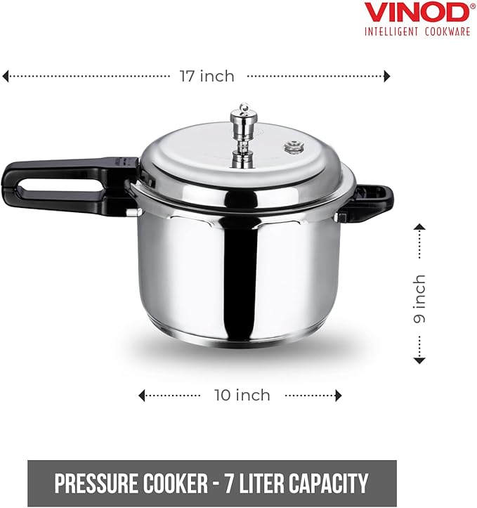 Vinod Pressure Cooker Stainless Steel – Outer Lid - 7 Liter – Induction Base Cooker – Indian Pressure Cooker – Sandwich Bottom – Best Used For Indian Cooking, Soups, and Rice Recipes, Quinoa