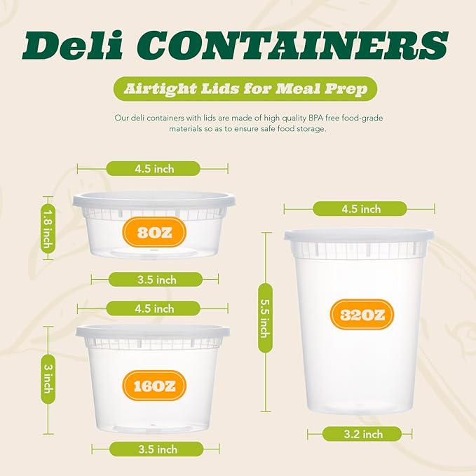 Glotoch 48 Pack 16 oz. (2 Cups/1 Pint) Plastic Food and Drink Storage Containers Set with Lids - Microwave, Freezer & Dishwasher Safe Eco-Friendly, BPA-Free, Reusable & Stackable