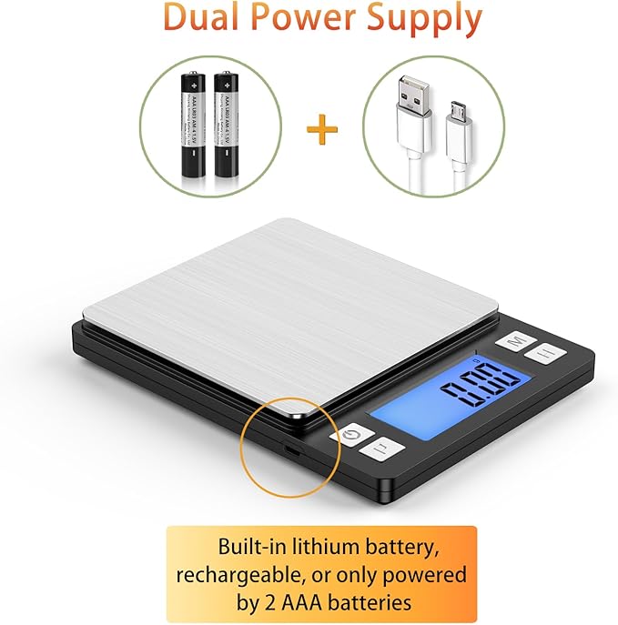 BOMATA 0.01g Small Digital Gram Scale, USB Rechargeable, Upgraded 1kg Jewelry Scale with Larger Display and Hold Function, High Precision, Grams and oz for Herb, Coin, Powder, Yeast, Kitchen Black