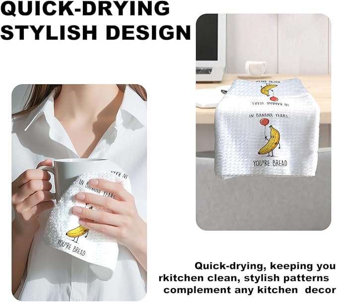 Jztco Funny Banana Kitchen Towels, Banana Gifts Reusable Hand Tea Towel, Microfiber Dish Cloths for Drying Dishes, Waffle Dish Towels for Kitchen Home Decor, for Friends Women Mom 24x14 Inch
