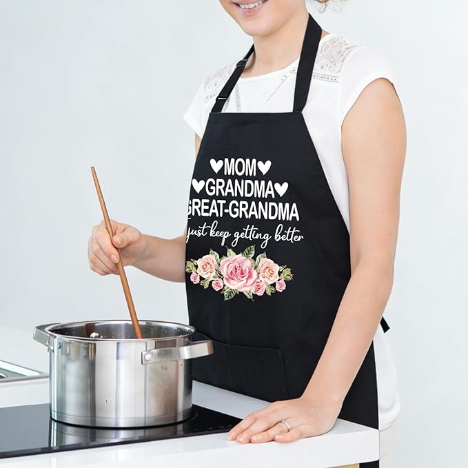 Black Baking Aprons for Women, Adjustable Cooking Baking Kitchen Aprons for Mom Chef with Pockets