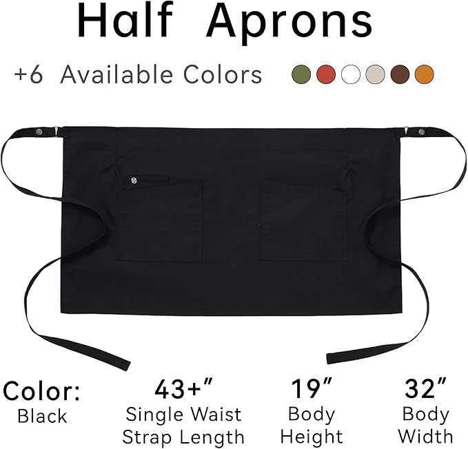 Unisex Waist Apron Half Bistro Apron Server Aprons with Pockets Waterproof 4251BY