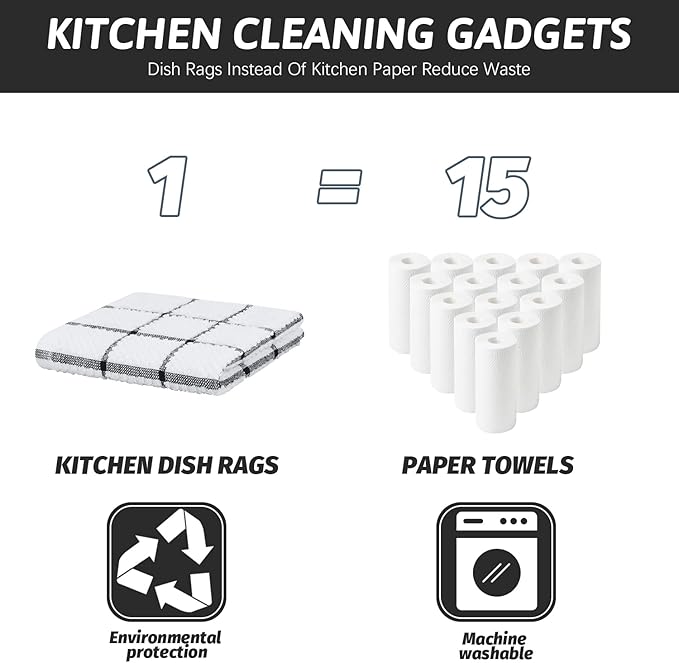 Nialnant 100% Cotton Terry Kitchen Cleaning Rags,Soft Absorbent Dish Cloths for Washing Dishes,Quick Drying Dish Towels-12x12 in,12 Pack