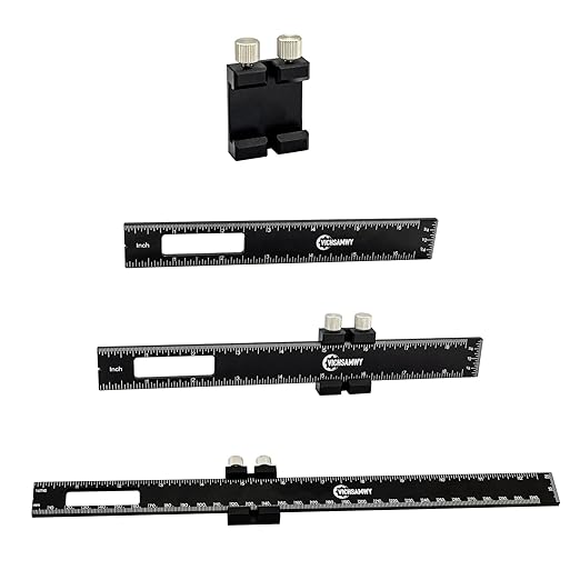 3PCS Black Metal Woodworking Ruler, Adjustable 6/8/12 Inch Precision Pocket Slide Ruler,Inch and Metric Measuring Ruler for Woodworker (Black)