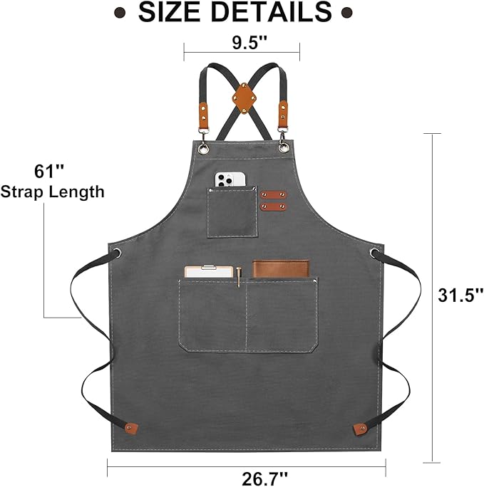 ZOMAO Chef Apron for Women Men with Large Pockets, Cotton Canvas Cross Back Waterproof Work Aprons for Kitchen Cooking Bib