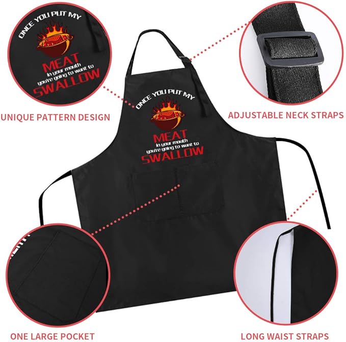 ZOORON Funny Black Chef Aprons for Men Adjustable BBQ Grill Kitchen Cooking Aprons with Pockets, Grill Accessories
