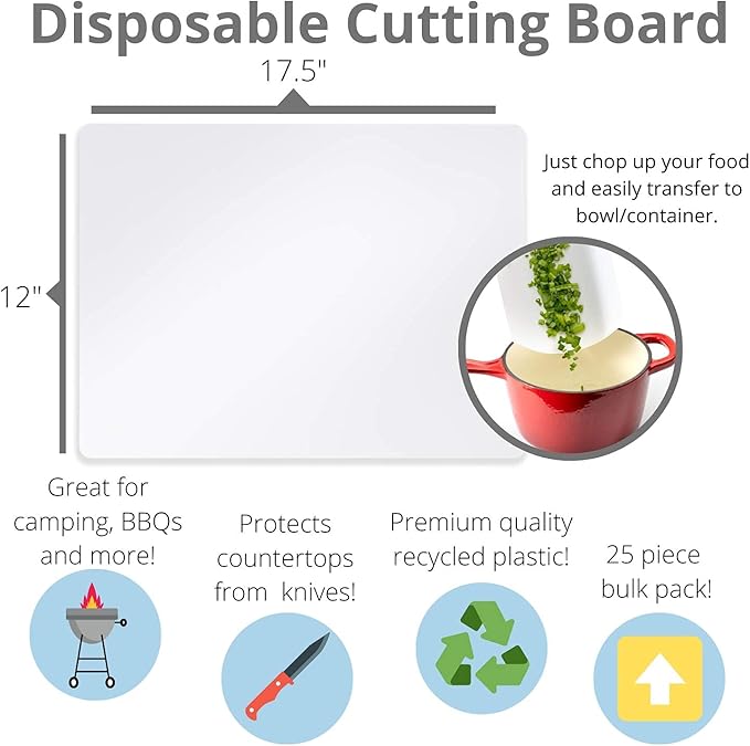 Crown Display 50 Count Premium Quality Disposable Cutting Boards ~10 Inch X 13.5 Inch Disposable Sheets For Kitchen And Commercial Use ~ Patent Pending ~ Recyclable Disposable Cutting Board Sheets