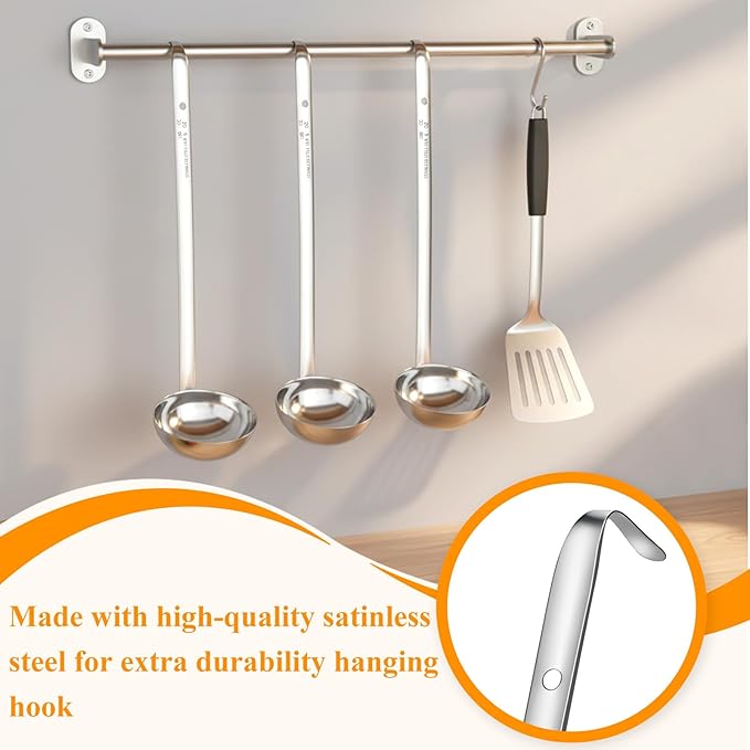 6 Pcs Stainless Steel Ladle Soup Handle Ladle with Long Hooked Handles Metal Kitchen Soup Ladles Spoon Cooking Utensil for Serving, Cooking, Stirring, Portioning Kitchen Restaurant Accessories(6 oz)