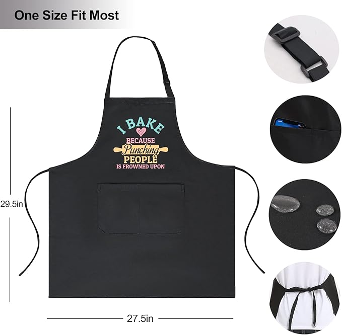 Baking Aprons for Women with Pockets, I Bake Because People Is Frowned Apron, Cute Baking Gifts for Bakers Friends