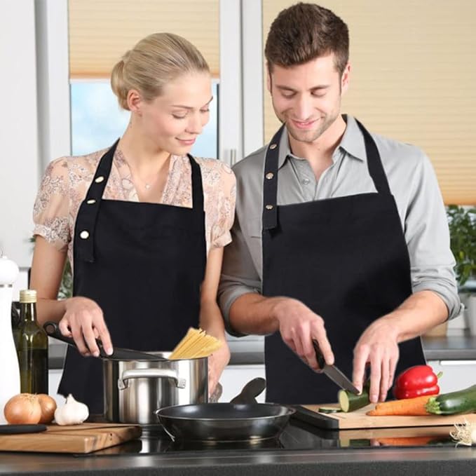 Kitchen Cooking Apron for Women Men with Big Pockets Canvas Waterproof Aprons for Server Pottery Artist Chef Apron