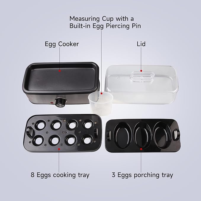 Electric Egg Cooker Rapid – 8 Egg Capacity for Hard Boiled Eggs, Soft boiled egg, Poached Eggs, Scrambled Eggs, or Omelets Maker with Auto Shut Off