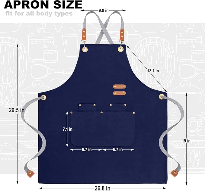 BeLuyi chef apron bib tool apron for man woman cross back straps with 4 pockets for kitchen cooking gardening baking working