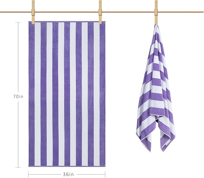 LULUHOME Large Oversized Beach Towel - Big Cotton 36 x 70 Inch Striped Pool Towel, Large Cabana Soft Swimming Towel for Adult Men Women,Purple