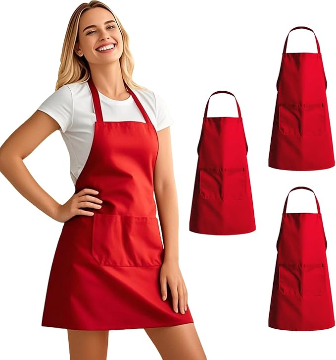3 Pack Kitchen Cooking Aprons with 2 pockets, Aprons for Women/Man/Chef with Pockets,Aprons Kitchen Craftsmanship