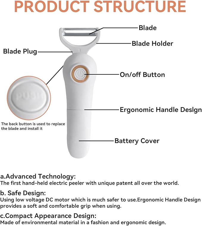 2-in-1 Electric Peeler | Auto Blade for Fruits/Vegetables | 2 Interchangeable Blades | 2*AAA | Kitchen, Travel, Camping