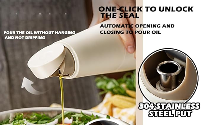 3-Seal Lock Oil & Vinegar Dispenser, 16oz Heat Insulated Bottle, 304 Stainless Steel No-Drip Spout.(Kitchen) Airtight for Olive Oil, Vinegar, Soy Sauce