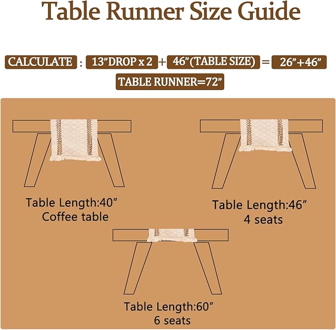 Niviy Boho Table Runner 90 Inches Long Easter Spring Farmhouse Macrame Table Runner Cotton Linen Woven Table Runners for Summer Dining Table Home Baby Bridal Shower Decor , Beige & Brown