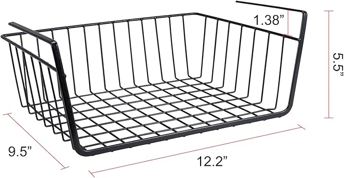 Undershelf Storage Basket Under Shelf Wire Basket Household Metal Under Shelf Hanging Storage Bin Basket Slides Under Shelves for Storage Space Saving for Kitchen Pantry Bookshelf 4 PCS