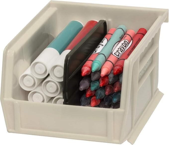 Akro-Mils 30210 AkroBins Plastic Storage Bins, Space-Saving Stackable Bins for Garage, Pantry, Craft Organization, 5" x 4" x 3", Stone, 24-Pack