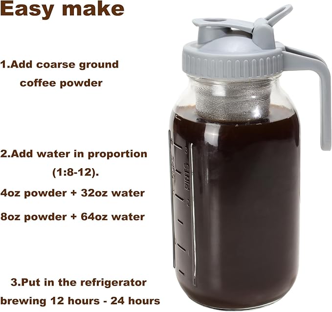 Cold Brew Coffee Filter for 32 OZ Wide Mouth Mason Jar, 304 Stainless Steel Strainer with Seal Ring for Iced Drinks, Sun Tea Infuser and Cold Brew Coffee Maker