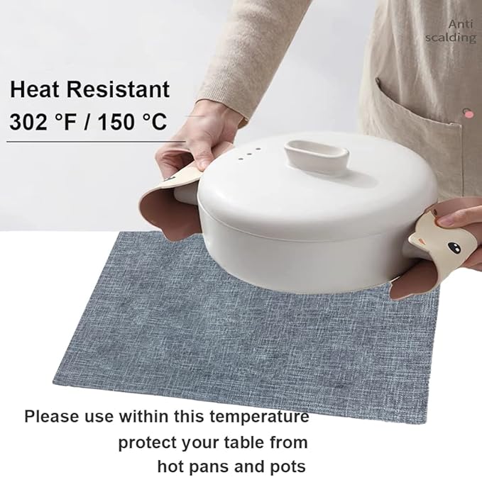 Weabetfu Cloth Placemats Set of 6 Heat Resistant Dining Table Placemmats Cotton Linen Machine Washable Kitchen Table Mats Wrinkle Free Thick Fabric Place Mats,Easy to Clean,13" x 19" Gray