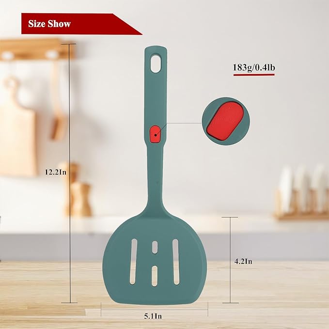 Silicone Spatula Turner,Wide Pancake Spatula for Non Stick Frying Pans,Heat Resistant Cooking Spatulas for Kitchen Use,Thin Rubber Flipper for Omelette Eggs,Pancakes,Fish and Burgers