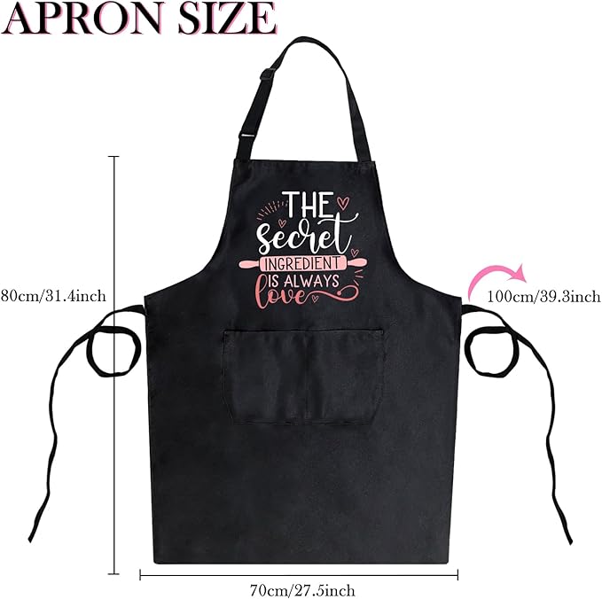 Black Baking Aprons for Women, Adjustable Cooking Baking Kitchen Aprons for Mom Chef with Pockets
