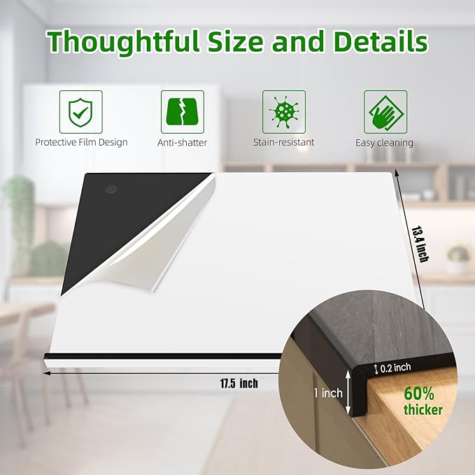 Acrylic Cutting Board with Counter Lip | 60% Thicker & Durable | BPA-Free & Food-Safe Kitchen Tool | Perfect for Protecting Countertops | Versatile & Easy to Clean | Ideal for Home & Professional Use