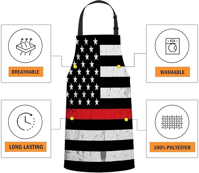 oFloral Fire Fighter Thin Red Line Flag Apron Adjustable Apron Cooking Kitchen Chef Women Men Aprons for Home Kitchen, Restaurant, Coffee House, Baking Gardening BBQ