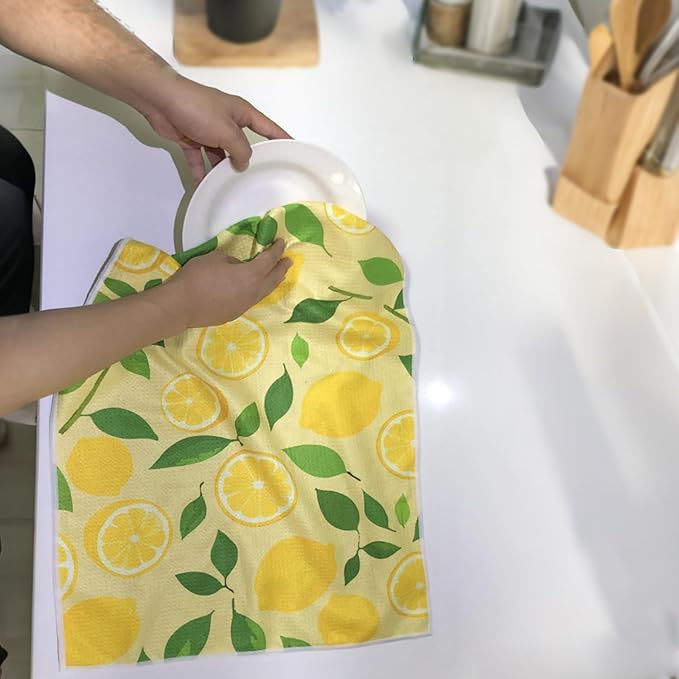 18” x 30” Highly Absorbent Kitchen Towels, Quick Dry Microfiber Tea Towel, Dish Towels for Kitchen Drying, Ultra Soft Premium Hand Towels (Lemon)