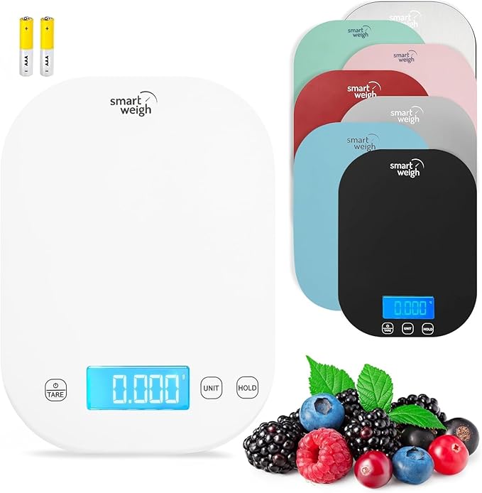 Smart Weigh White Digital Kitchen Scale for Cooking, Weight Loss, Calorie Tracking, Baking, Food Portion Control, and Meal Prep - Accurate Measurements in Grams and Ounces
