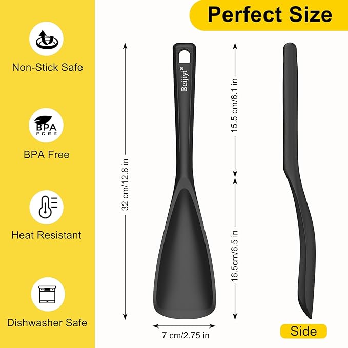 Beijiyi 3 Pack Silicone Spatula Spoon, 12.6 In, Multifunction Kitchen Cooking Spoons, Great for Nonstick Cookware Cooking and Serving, BPA-Free Seamless Design, Multicolor (Black/Grey/Khaki)