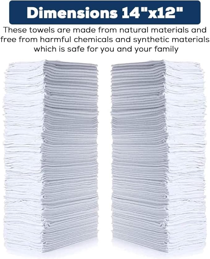Simpli-Magic Cotton Shop Towels 14"x12" (150 Pack) – White Reusable Cleaning Shop Rags for Automobiles, Industries, Garage and Homes