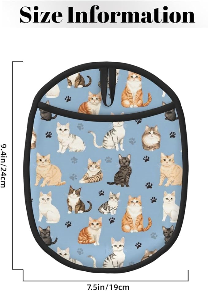 Cat Blue Silicone Pot Holders Set of 2, Heat Resistant up to 500°F, Non-Slip Kitchen Hot Pads with Pocket and Soft Quilted Cotton Lining for Baking, Cooking and Hot Pots